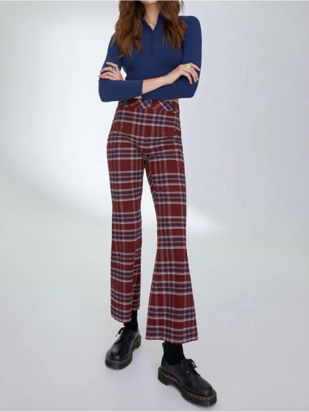 Sunday Best Burgundy and Blue Plaid Flare Pants